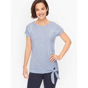 T By Talbots Size Small Sunny Stripe Side Tie Tee Top Blue White Cotton Blend